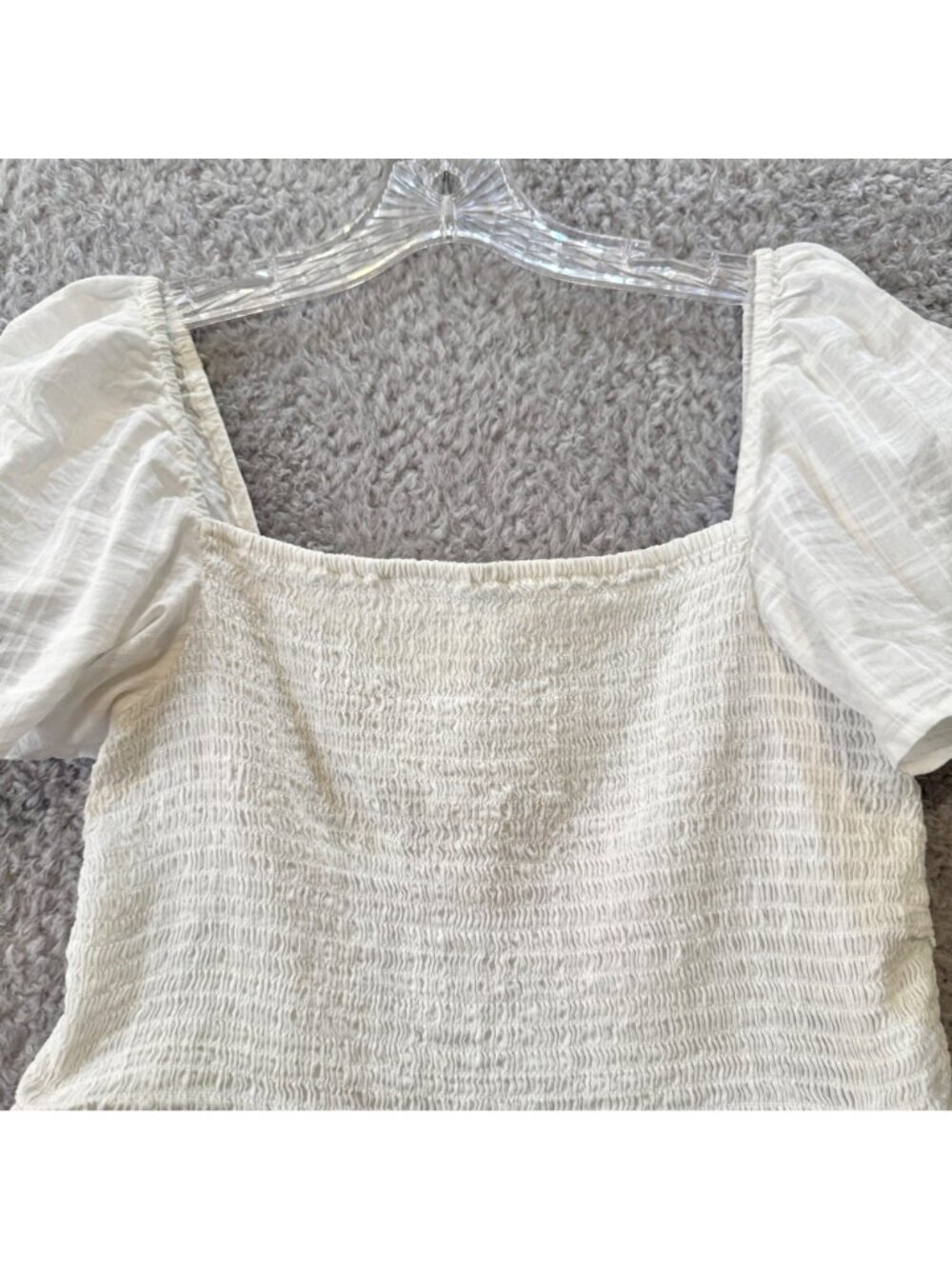 Gap White Tiered Midi Dress Puff Sleeves & Smocked Bodice Size Medium Lined - Picture 4 of 10